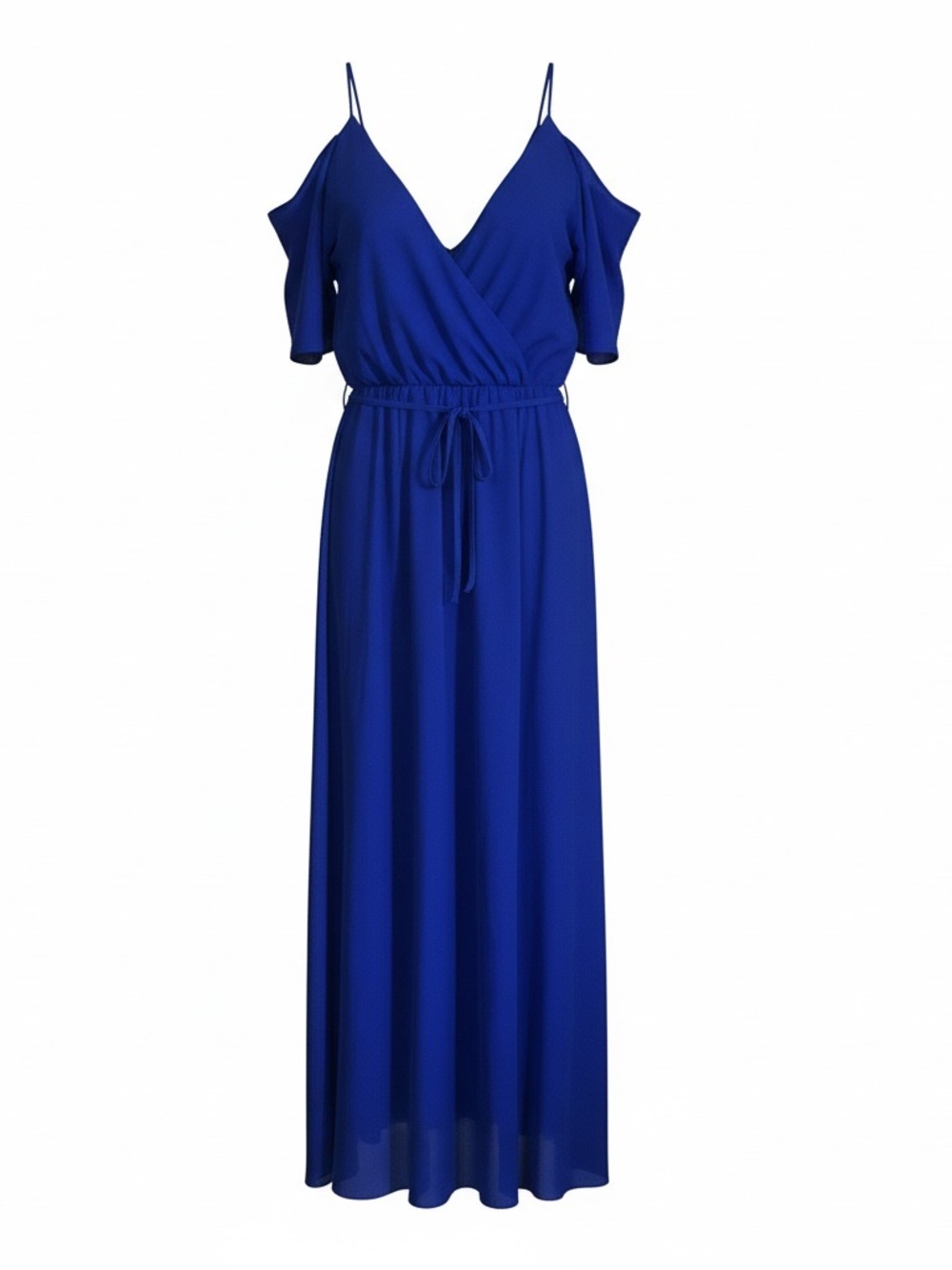 Elegant Cold-Shoulder V-Neck Maxi Dress in Royal Blue